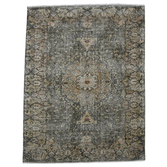 Kilim Antik 5m2 El Dokuma Eskitme Göbekli Yeşil Yün Salon Halısı 0750 - Vintage - Çok Renkli