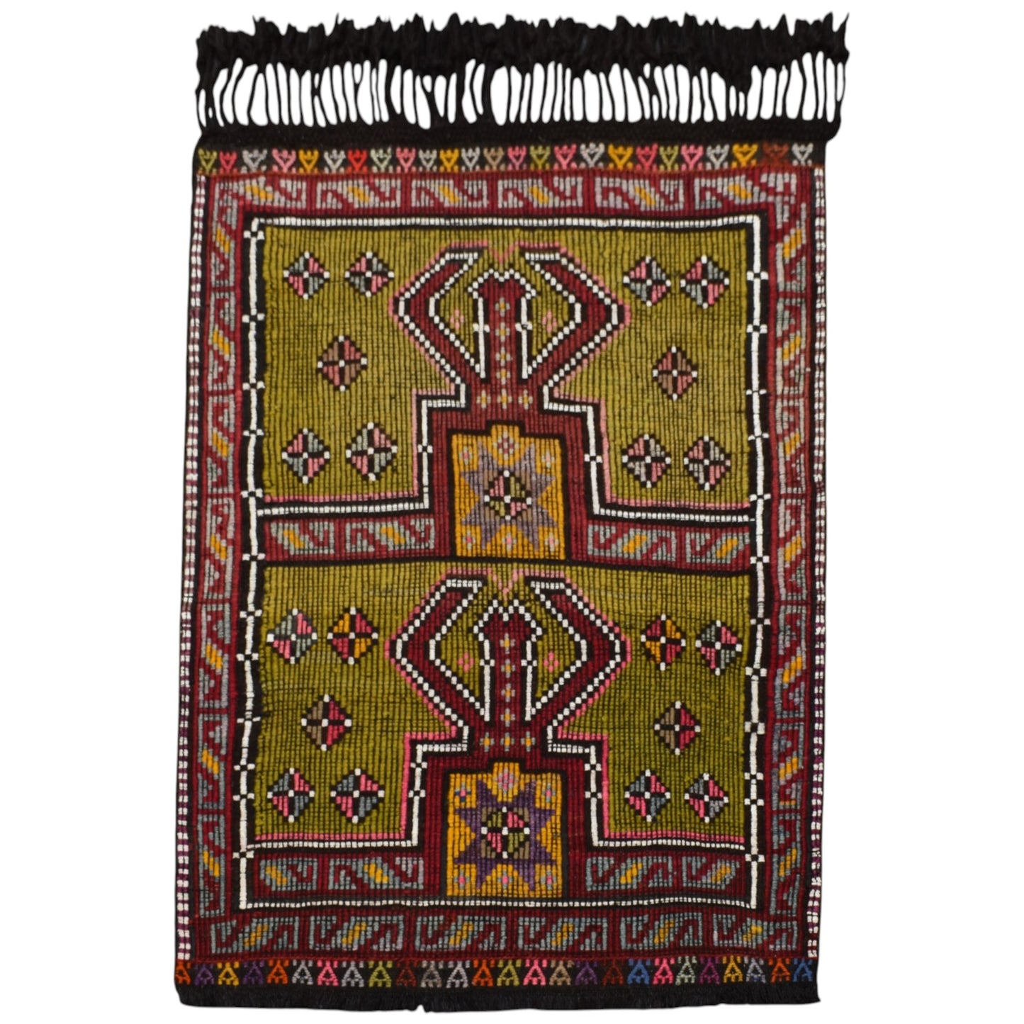 Kilim Antik El Dokuması Geometrik Karapınar Yörük Yün Cecim Kilim 0767 - Yeni - Çok Renkli