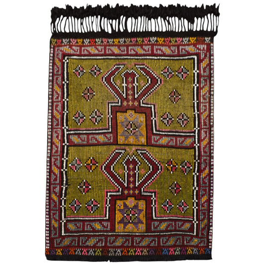 Kilim Antik El Dokuması Geometrik Karapınar Yörük Yün Cecim Kilim 0767 - Yeni - Çok Renkli