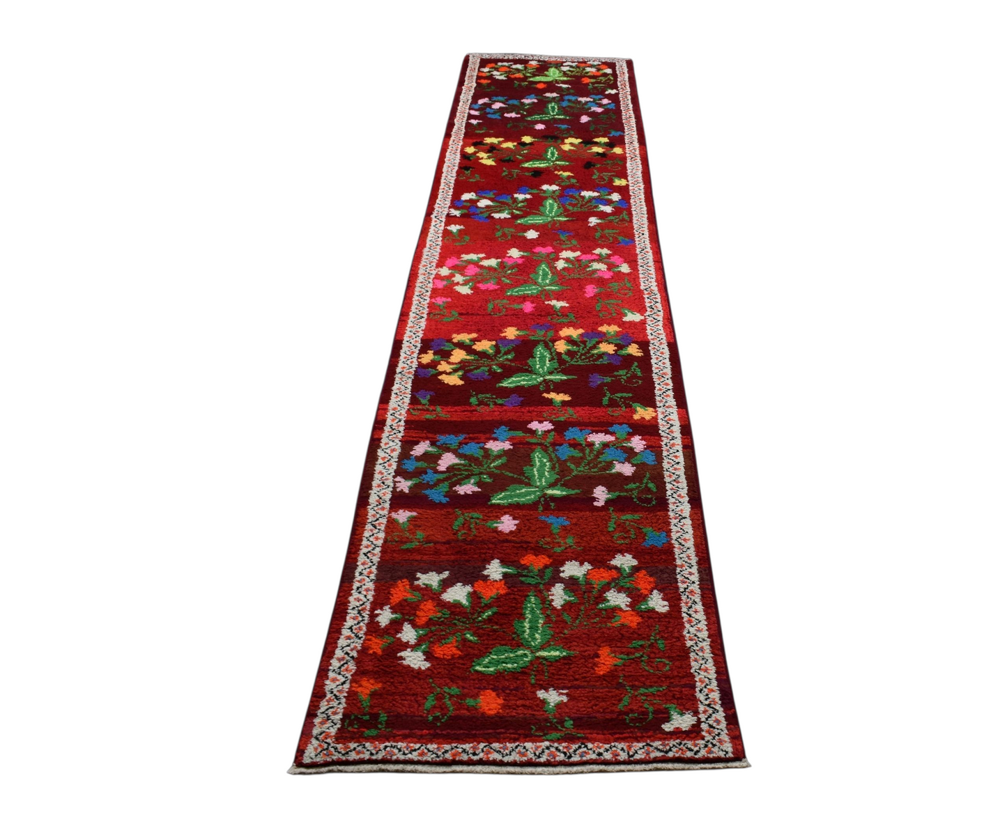 Kilim Antik El Dokuma Çiçekli Herki Yolluk Bukleli Pamuklu Yün Halı 0790 - Yeni - Kırmızı