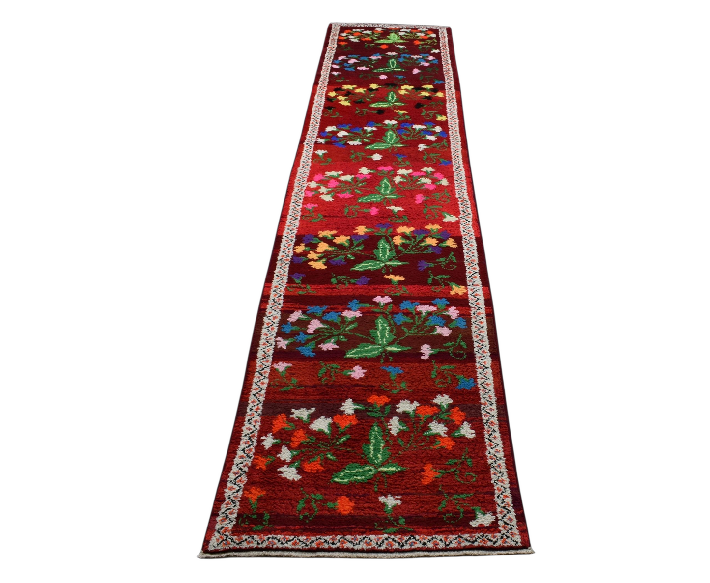 Kilim Antik El Dokuma Çiçekli Herki Yolluk Bukleli Pamuklu Yün Halı 0790 - Yeni - Kırmızı