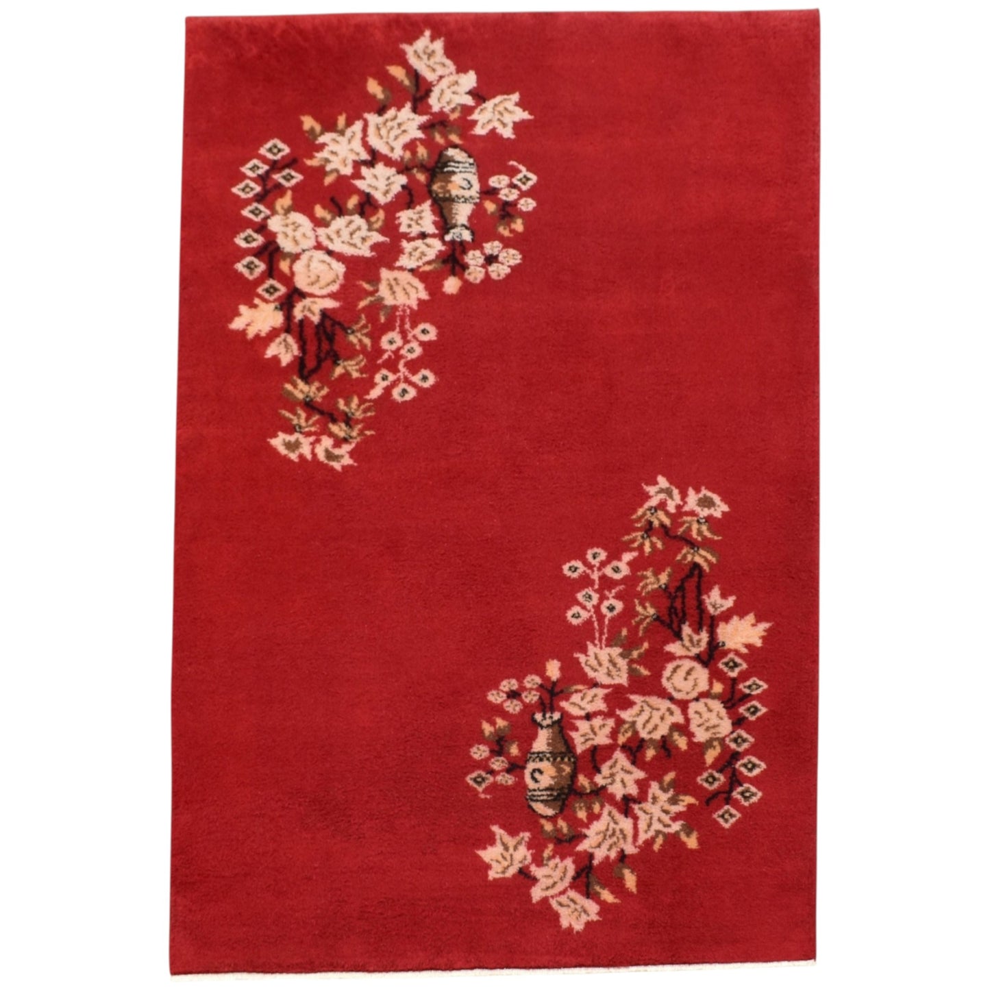 Kilim Antik El Dokuma Burdur Çiçekli Vazolu Yün Halı 0797 - Yeni - Kırmızı