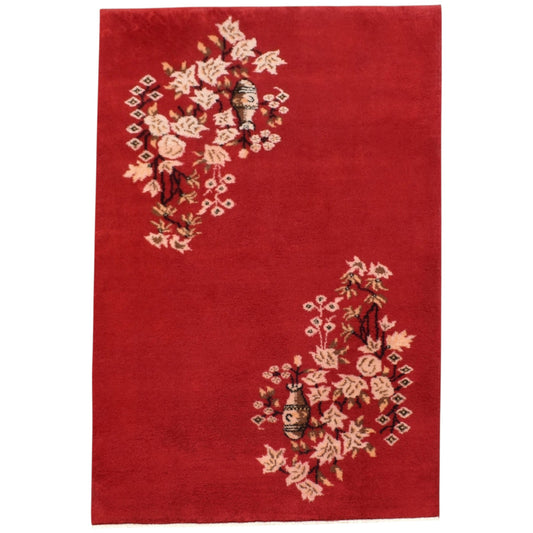 Kilim Antik El Dokuma Burdur Çiçekli Vazolu Yün Halı 0797 - Yeni - Kırmızı