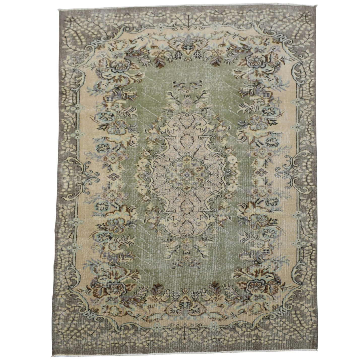 Kilim Antik Eskitme El Dokuma Güllü Çiçekli Yün Halı 0805 - Vintage - Çok Renkli