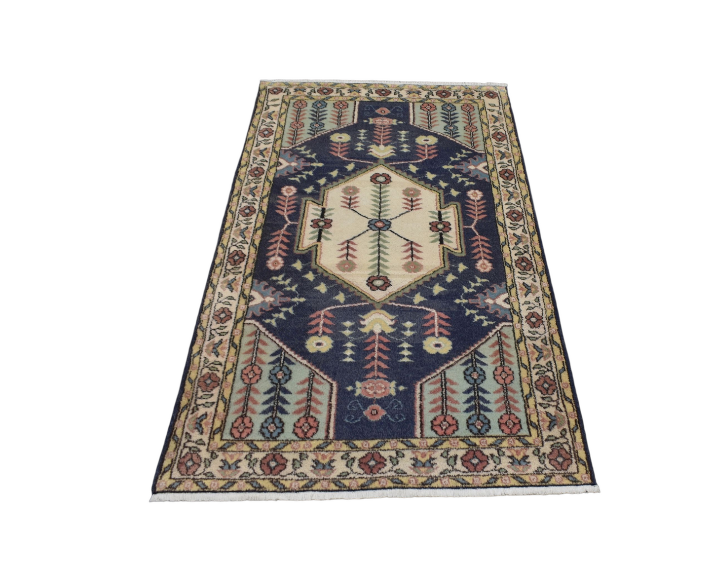 Kilim Antik El Dokuma Pastel Sümerbank Burdur Yün Salon Halısı 0806 - Yeni - Lacivert