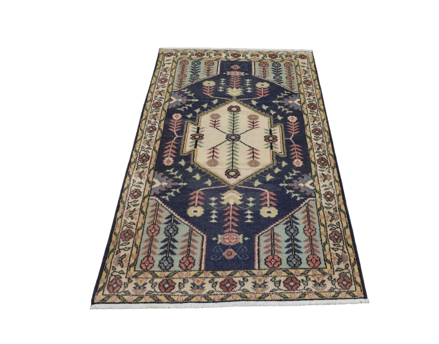 Kilim Antik El Dokuma Pastel Sümerbank Burdur Yün Salon Halısı 0806 - Yeni - Lacivert