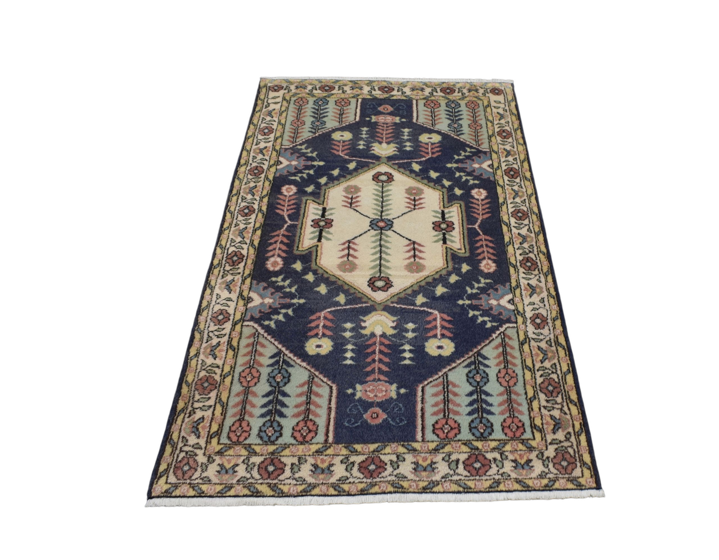 Kilim Antik El Dokuma Pastel Sümerbank Burdur Yün Salon Halısı 0806 - Yeni - Lacivert