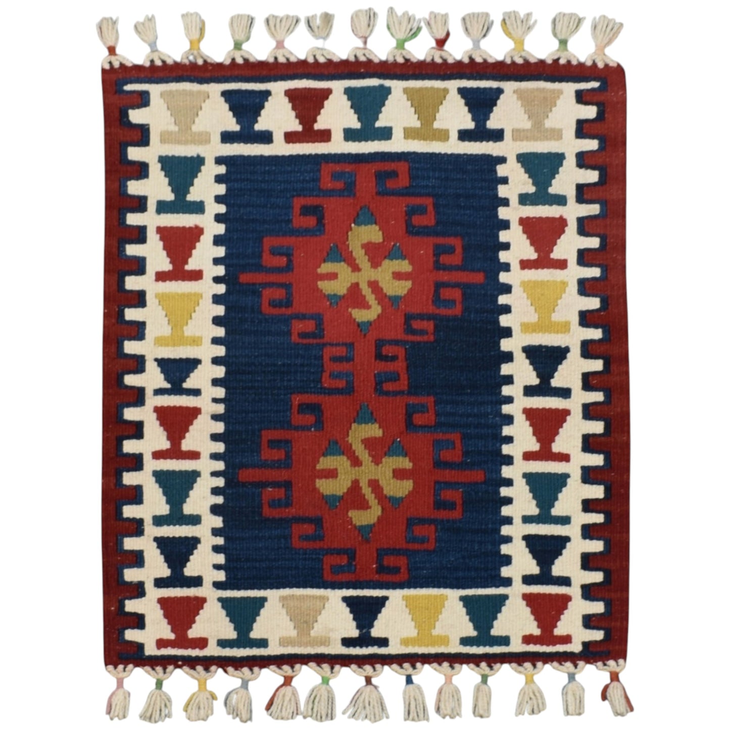 Kilim Antik El Dokuma Kare Köşe Sandalye Minderi Kayseri Yün Kilim 0807 - Yeni - Çok Renkli