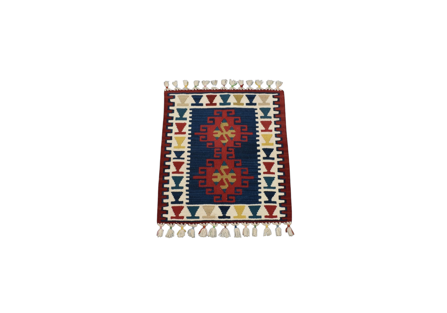 Kilim Antik El Dokuma Kare Köşe Sandalye Minderi Kayseri Yün Kilim 0807 - Yeni - Çok Renkli
