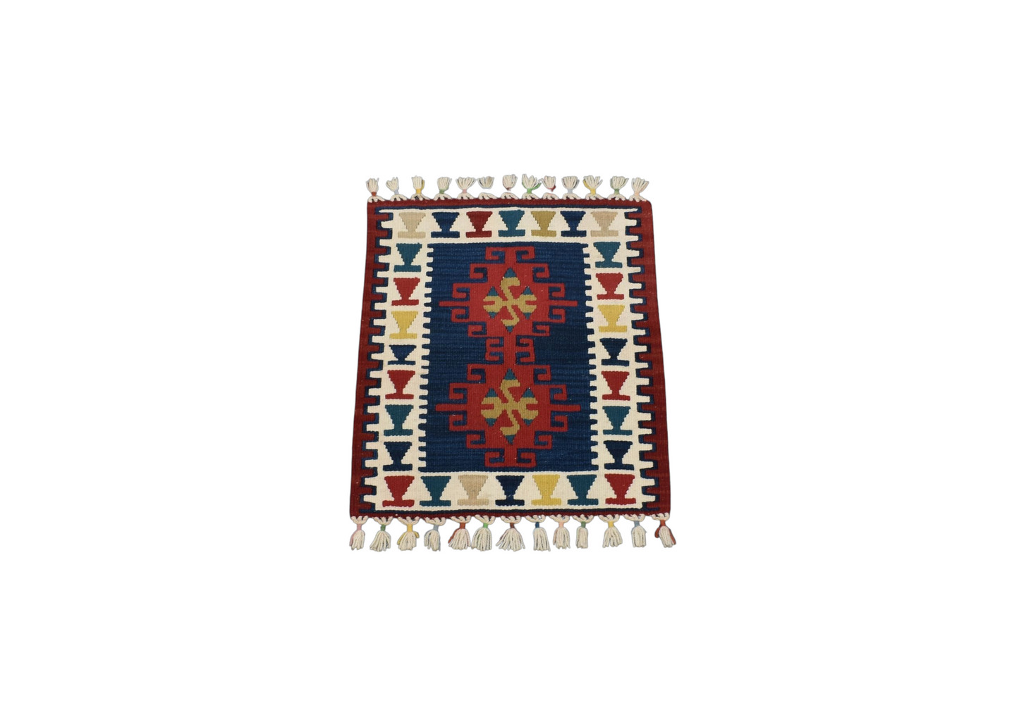 Kilim Antik El Dokuma Kare Köşe Sandalye Minderi Kayseri Yün Kilim 0807 - Yeni - Çok Renkli