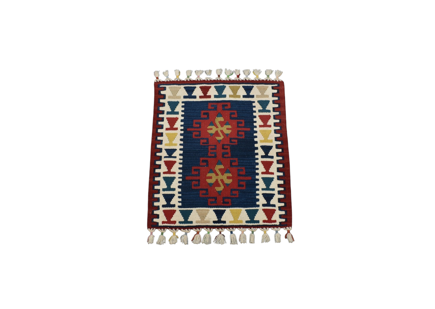 Kilim Antik El Dokuma Kare Köşe Sandalye Minderi Kayseri Yün Kilim 0807 - Yeni - Çok Renkli