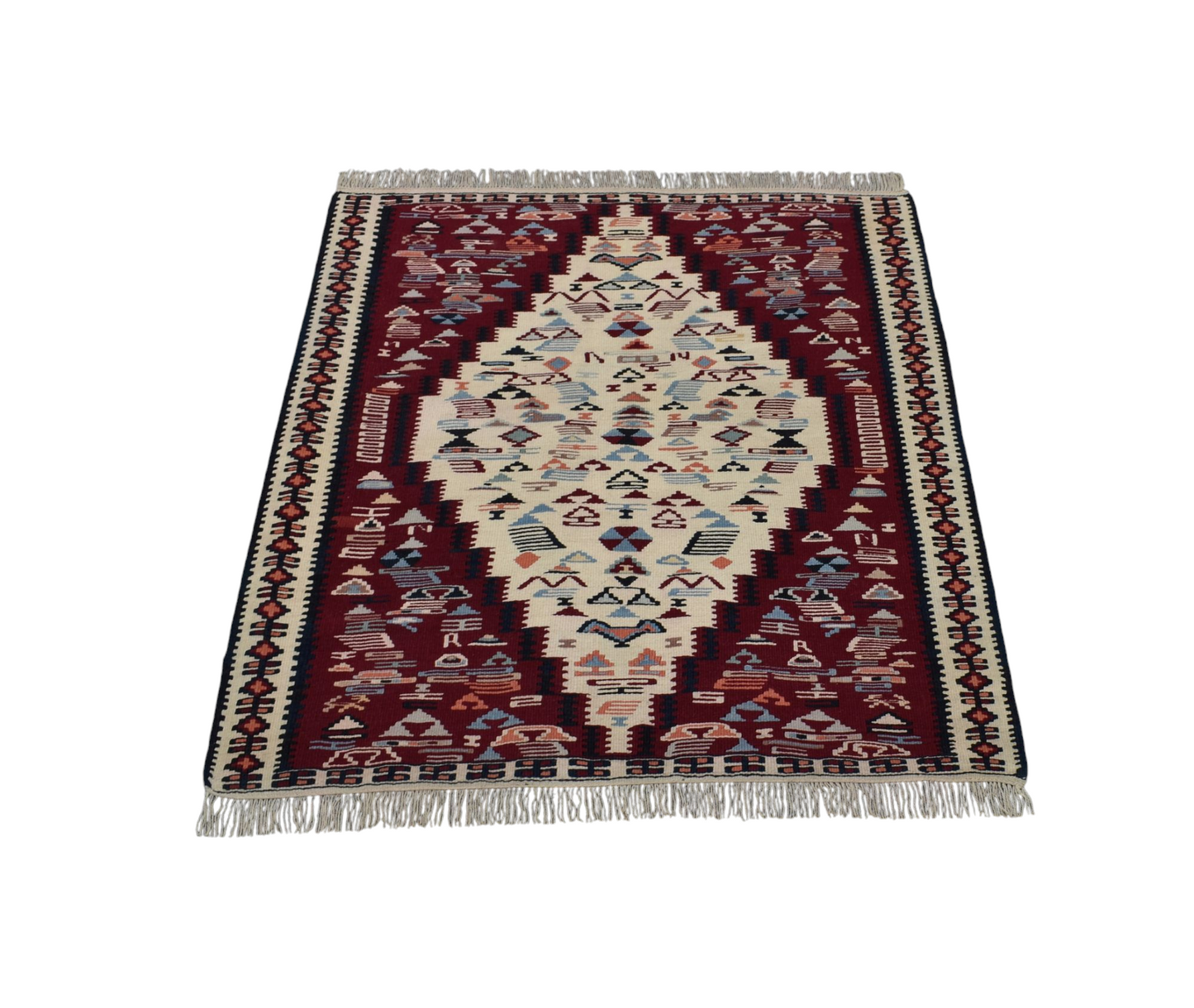 Kilim Antik El Dokuma Yün İran Sine Kilimi 0080 - Yeni - Çok Renkli