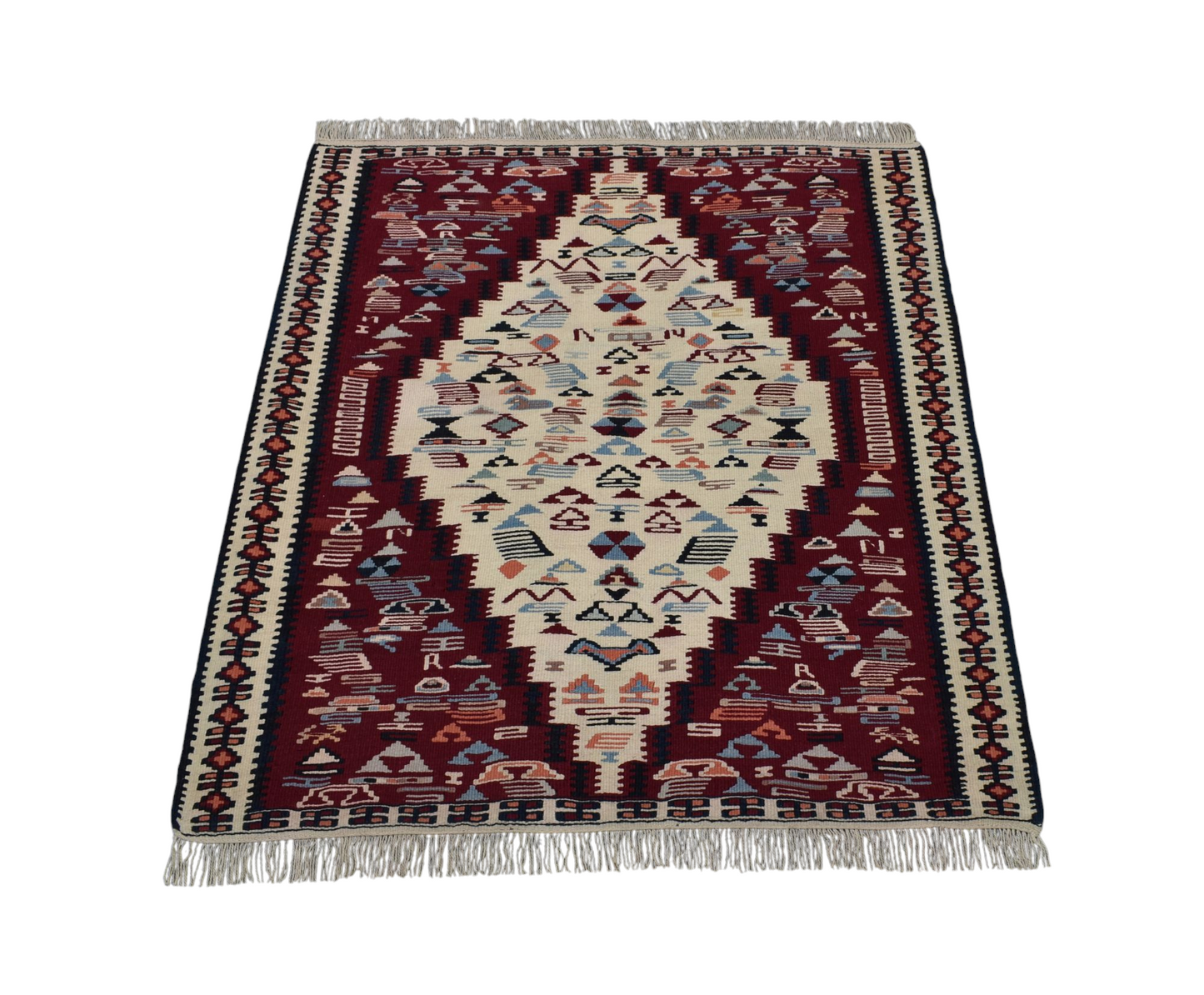 Kilim Antik El Dokuma Yün İran Sine Kilimi 0080 - Yeni - Çok Renkli