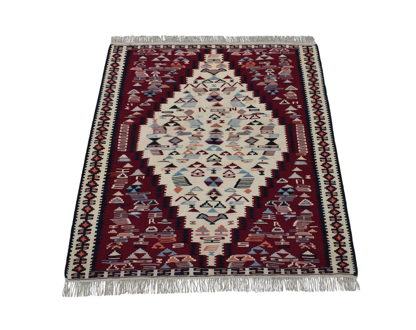 Kilim Antik El Dokuma Yün İran Sine Kilimi 0080 - Yeni - Çok Renkli