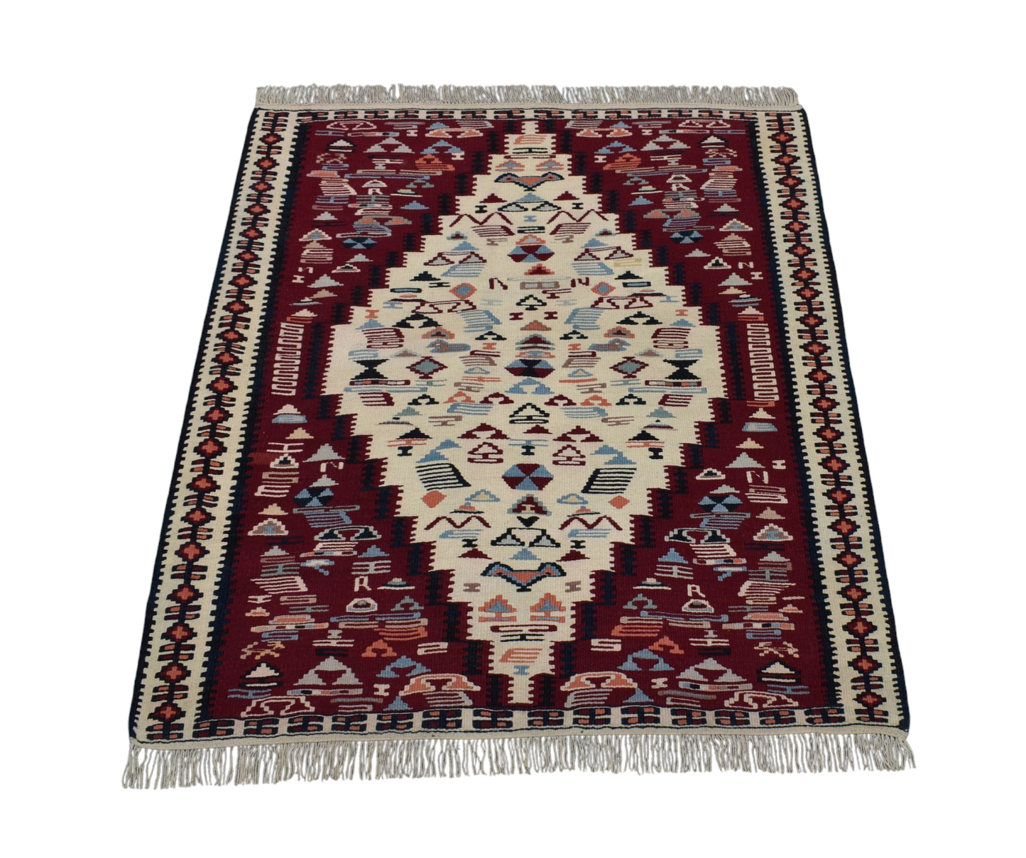 Kilim Antik El Dokuma Yün İran Sine Kilimi 0080 - Yeni - Çok Renkli