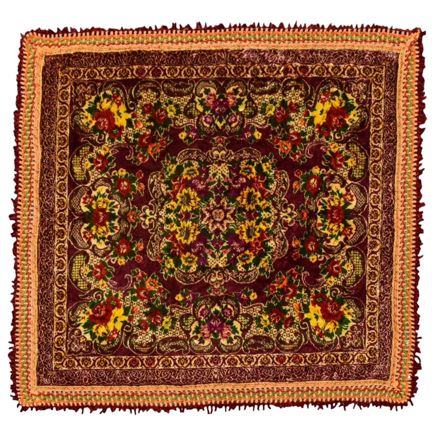 Kilim Antik Çiçek Bahçesi Masa Yatak Örtüsü Kare Duvar Halısı 0814 - Yeni - Çok Renkli