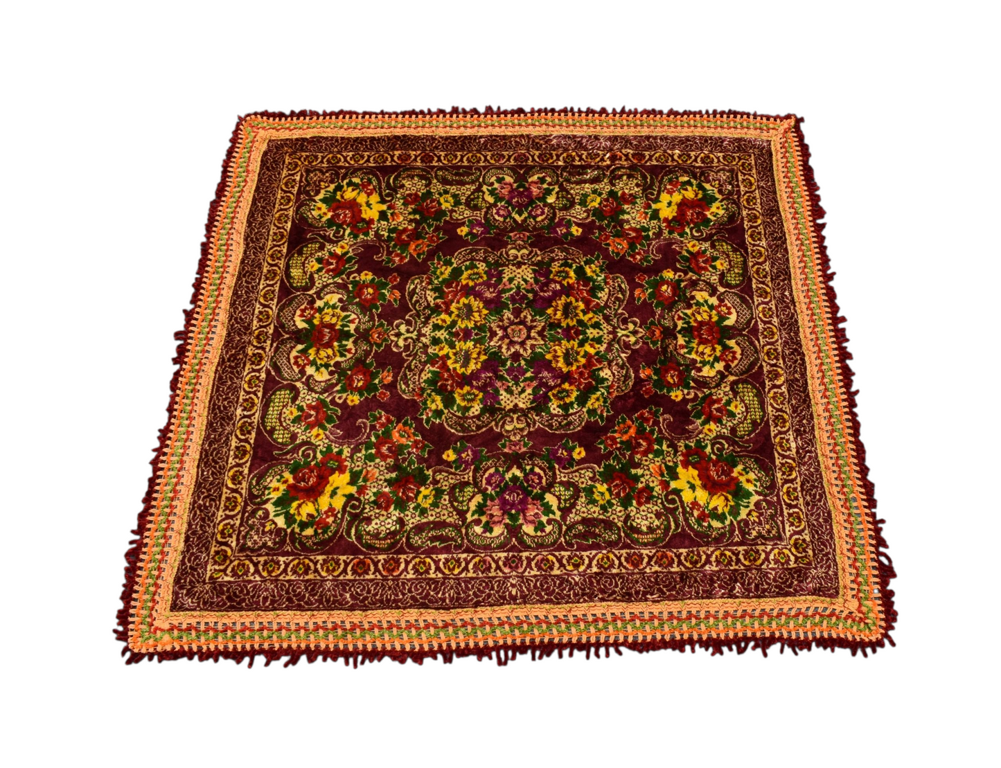 Kilim Antik Çiçek Bahçesi Masa Yatak Örtüsü Kare Duvar Halısı 0814 - Yeni - Çok Renkli
