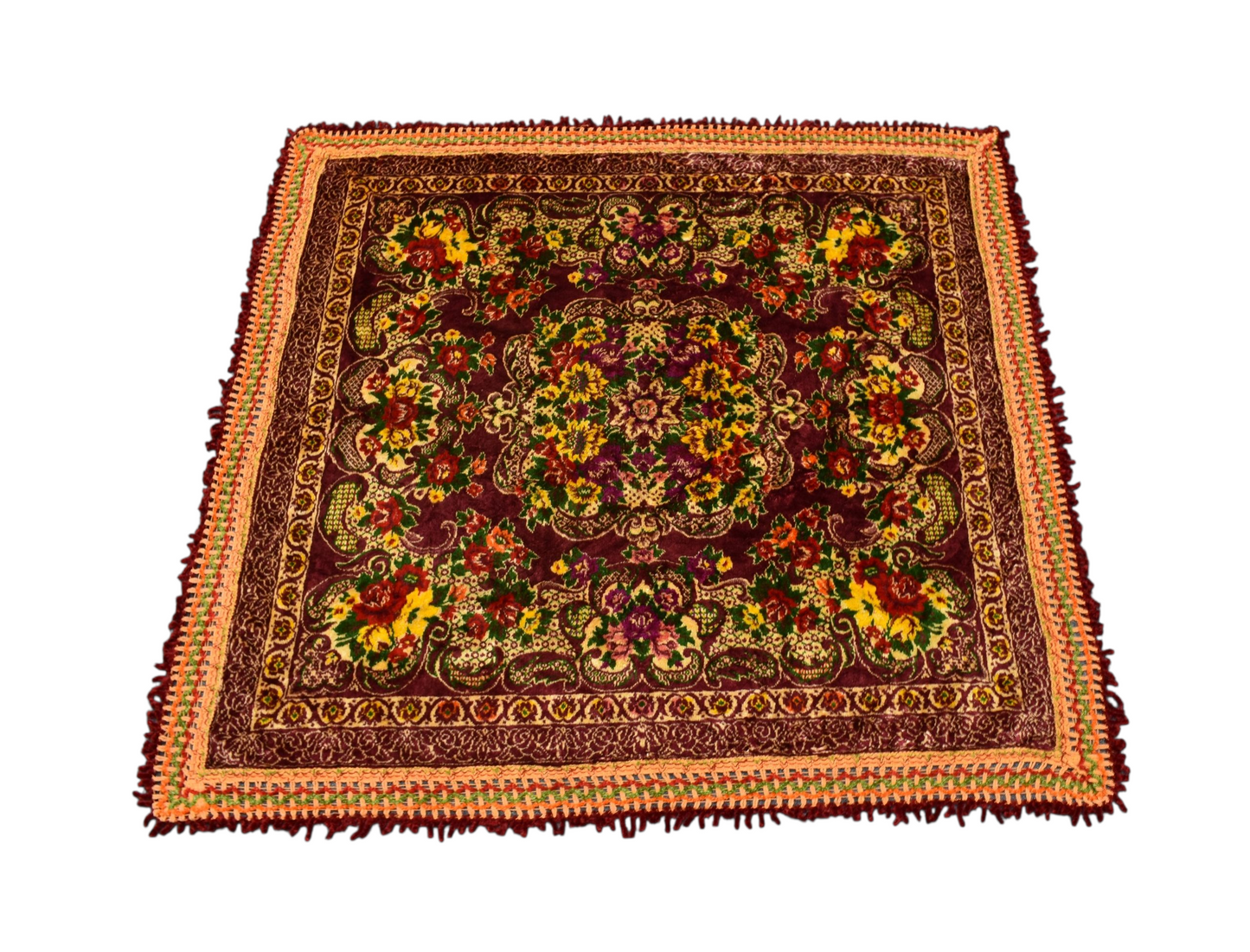 Kilim Antik Çiçek Bahçesi Masa Yatak Örtüsü Kare Duvar Halısı 0814 - Yeni - Çok Renkli