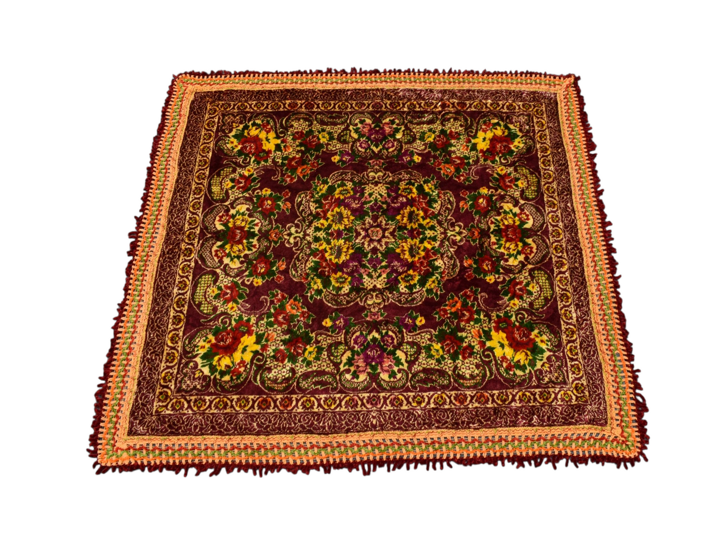 Kilim Antik Çiçek Bahçesi Masa Yatak Örtüsü Kare Duvar Halısı 0814 - Yeni - Çok Renkli