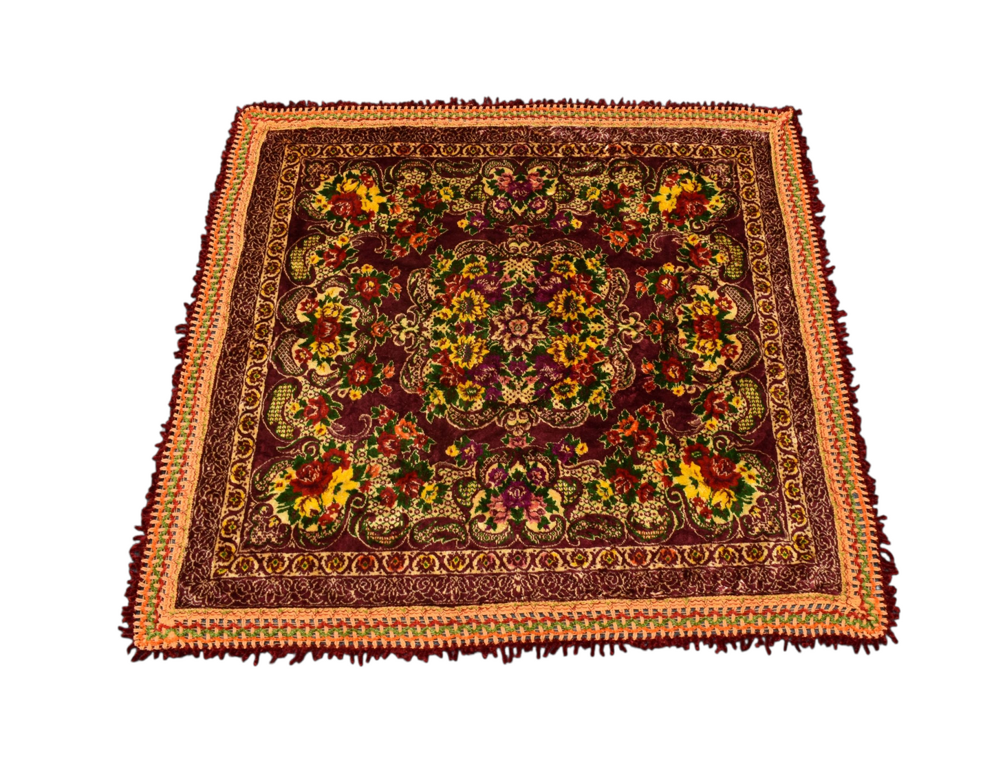 Kilim Antik Çiçek Bahçesi Masa Yatak Örtüsü Kare Duvar Halısı 0814 - Yeni - Çok Renkli