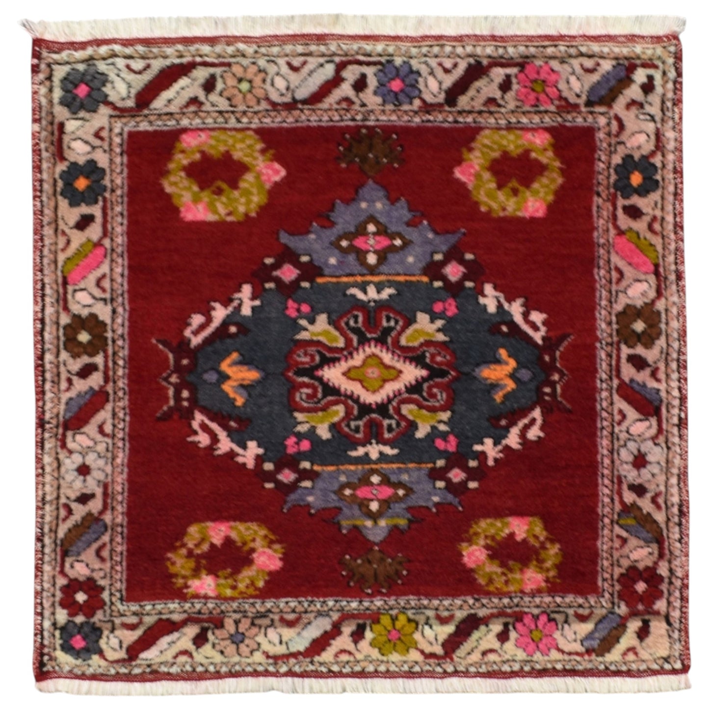 Kilim Antik El Dokuma Mucur Kırşehir Köşe Kare Yün Halı 0821 - Antika - Çok Renkli