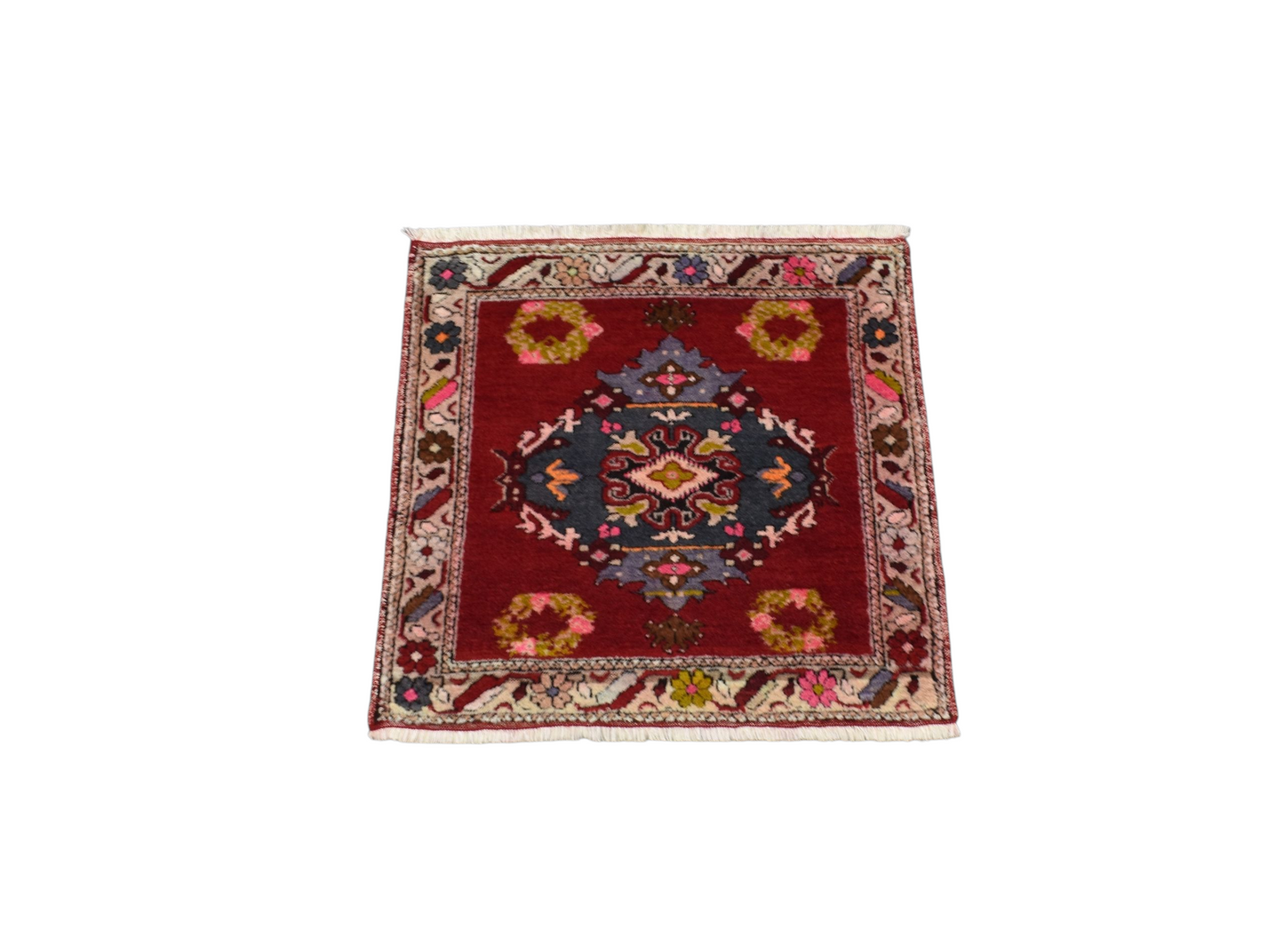 Kilim Antik El Dokuma Mucur Kırşehir Köşe Kare Yün Halı 0821 - Antika - Çok Renkli