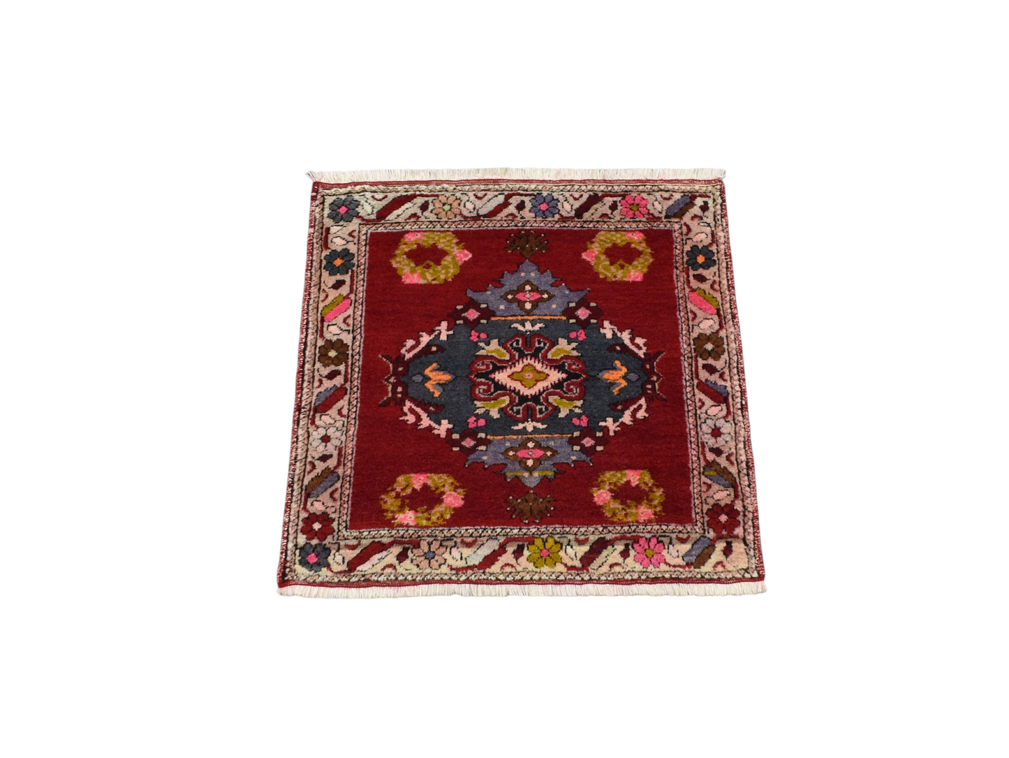 Kilim Antik El Dokuma Mucur Kırşehir Köşe Kare Yün Halı 0821 - Antika - Çok Renkli