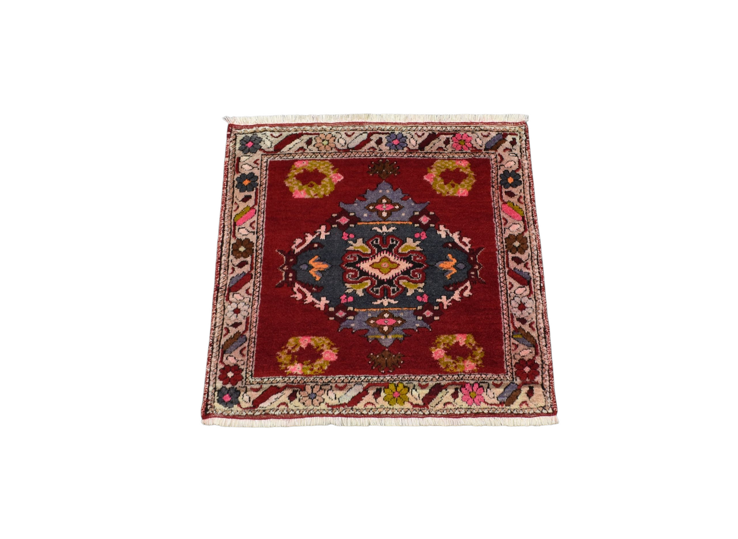 Kilim Antik El Dokuma Mucur Kırşehir Köşe Kare Yün Halı 0821 - Antika - Çok Renkli