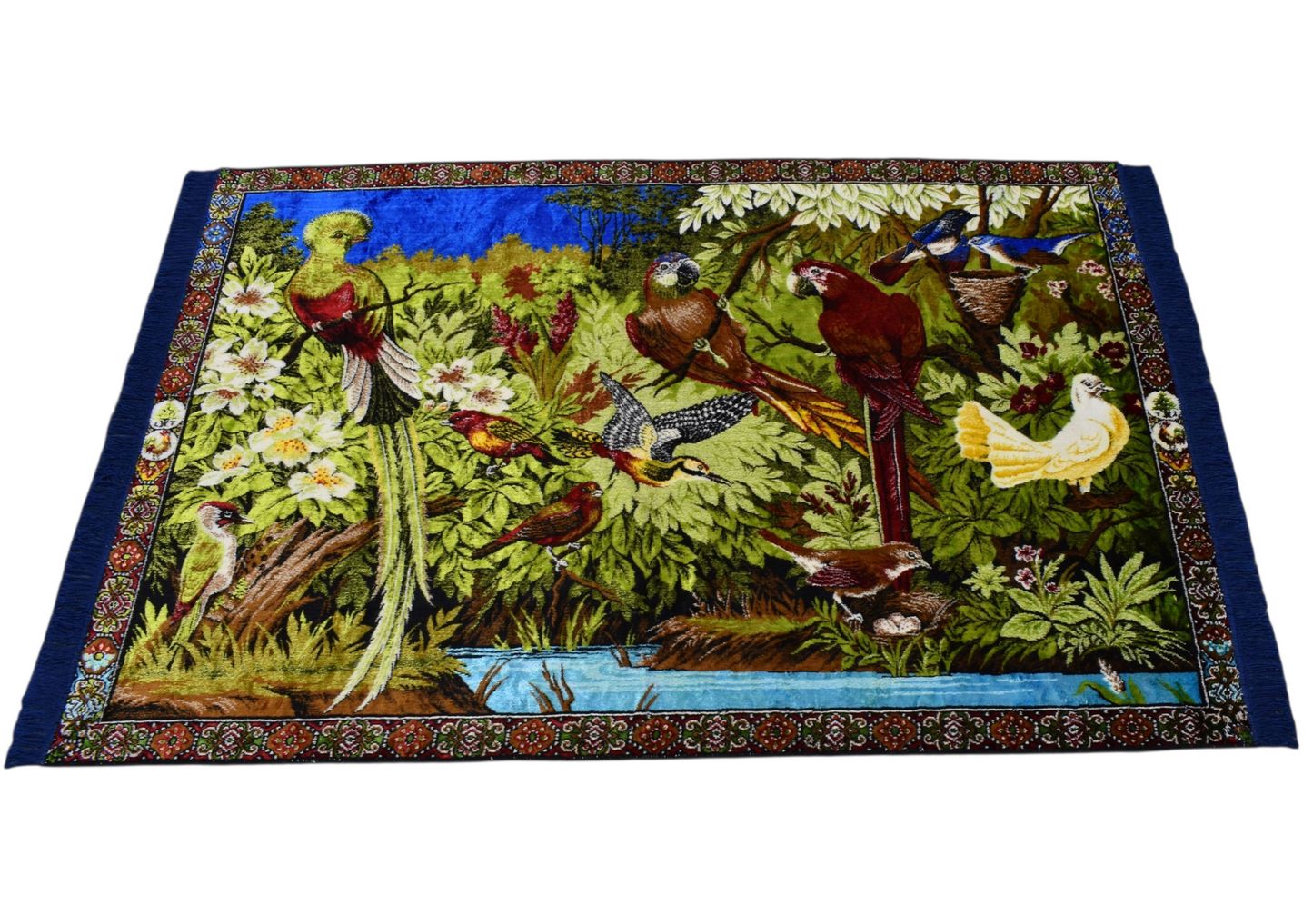 Kilim Antik Orman Tasvirli Papağan Kuş Temalı Duvar Halısı 0829 - Yeni - Çok Renkli