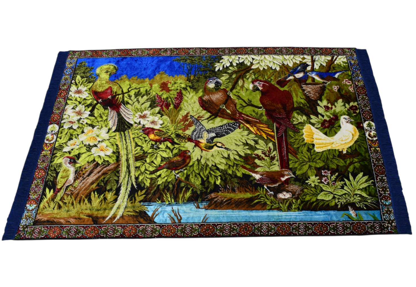 Kilim Antik Orman Tasvirli Papağan Kuş Temalı Duvar Halısı 0829 - Yeni - Çok Renkli