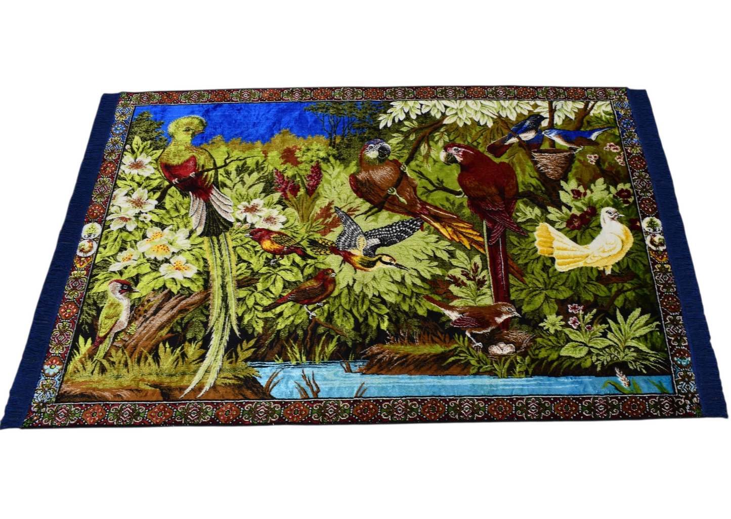 Kilim Antik Orman Tasvirli Papağan Kuş Temalı Duvar Halısı 0829 - Yeni - Çok Renkli