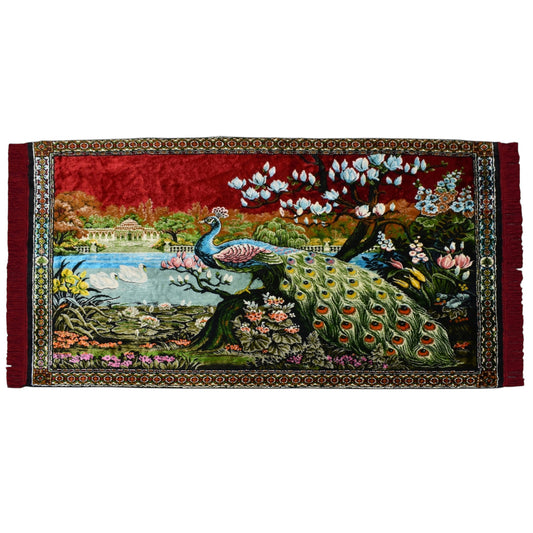 Kilim Antik Malikane Tasvirli Tavus Kuşlu Sülünlü Temalı Duvar Halısı 0830 - Yeni - Kırmızı