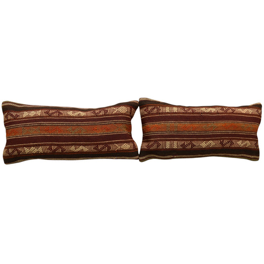 Kilim Antik El Dokuma Çift Lumbar Kilim Kırlent Yastık Kılıfı 0834 - Yeni - Çok Renkli