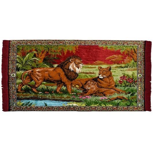 Kilim Antik Doğa Tasvirli Ormanlar Kralı Aslanlı Duvar Halısı 0844- Yeni - Çok Renkli