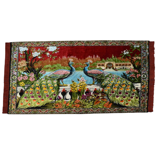 Kilim Antik Malikane Tasvirli Tavus Kuşlu Sülünlü Temalı Duvar Halısı 0845 - Yeni - Kırmızı