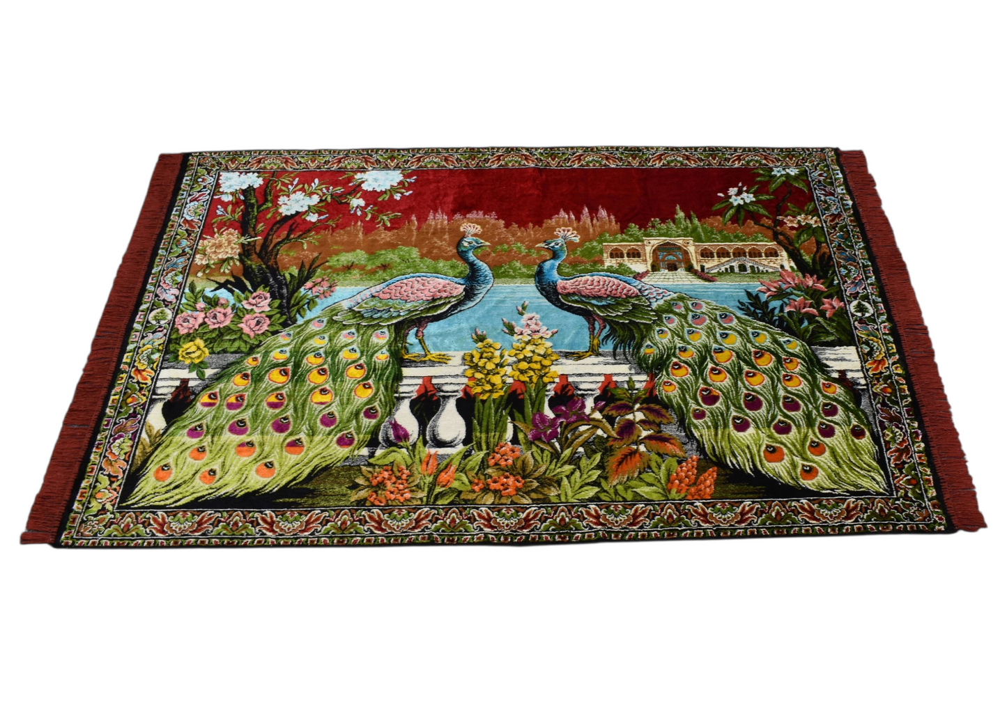 Kilim Antik Malikane Tasvirli Tavus Kuşlu Sülünlü Temalı Duvar Halısı 0845 - Yeni - Kırmızı