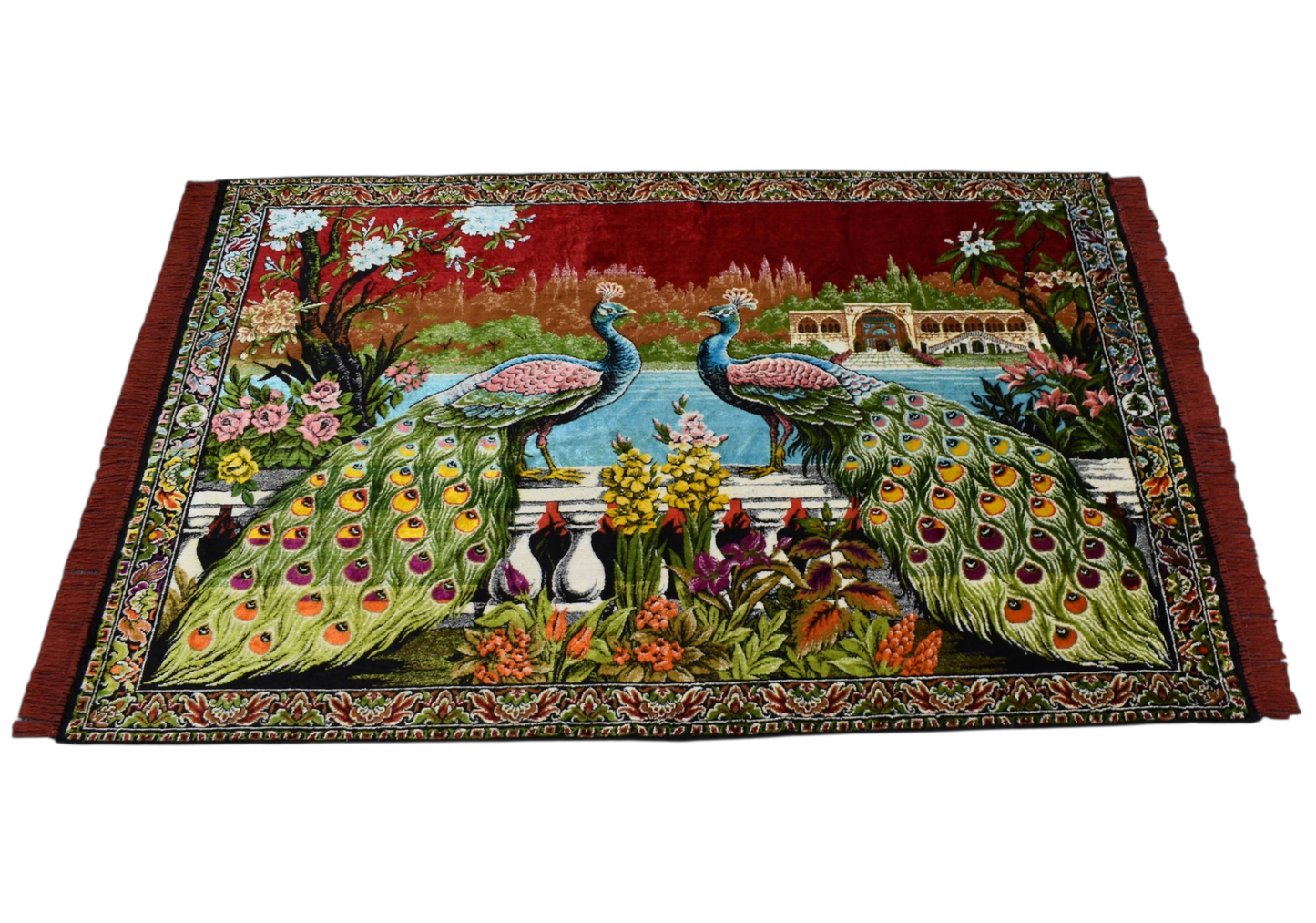 Kilim Antik Malikane Tasvirli Tavus Kuşlu Sülünlü Temalı Duvar Halısı 0845 - Yeni - Kırmızı