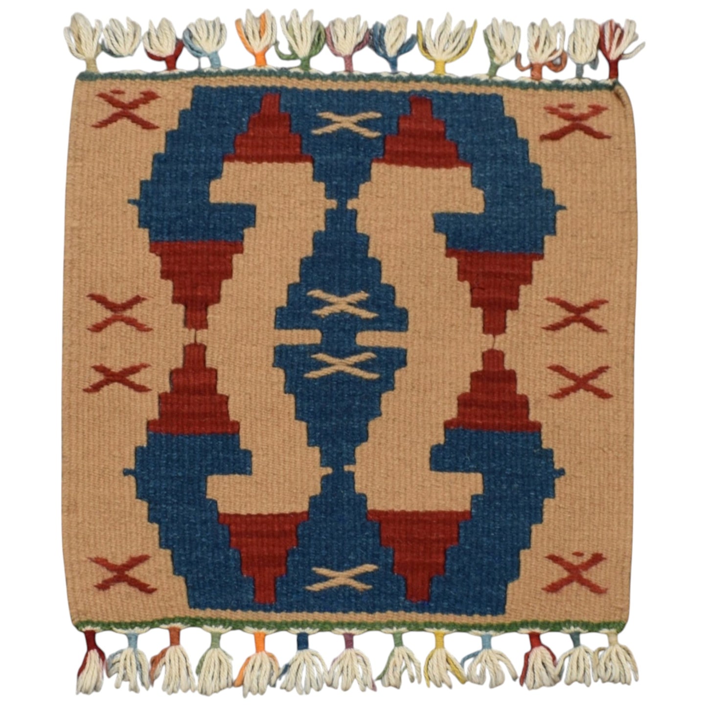 Kilim Antik El Dokuma Kare Köşe Sandalye Minderi Pınarbaşı Kayseri Yün Kilim 0849 - Yeni - Çok Renkli