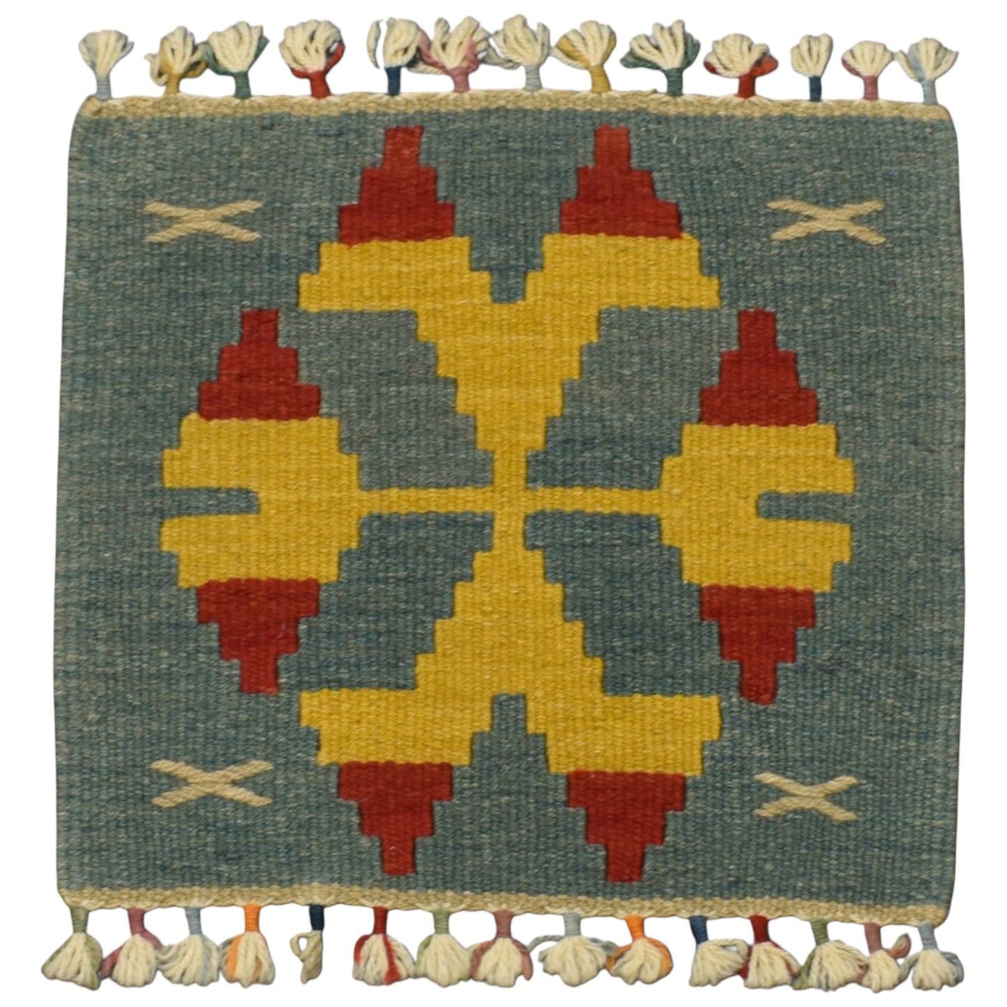 Kilim Antik El Dokuma Kare Köşe Sandalye Minderi Pınarbaşı Kayseri Yün Kilim 0852 - Yeni - Çok Renkli