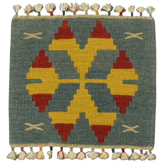 Kilim Antik El Dokuma Kare Köşe Sandalye Minderi Pınarbaşı Kayseri Yün Kilim 0852 - Yeni - Çok Renkli
