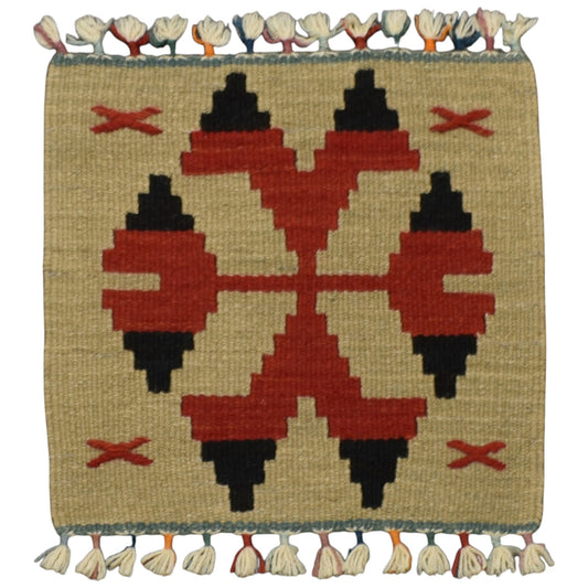 Kilim Antik El Dokuma Kare Köşe Sandalye Minderi Pınarbaşı Kayseri Yün Kilim 0856 - Yeni - Çok Renkli