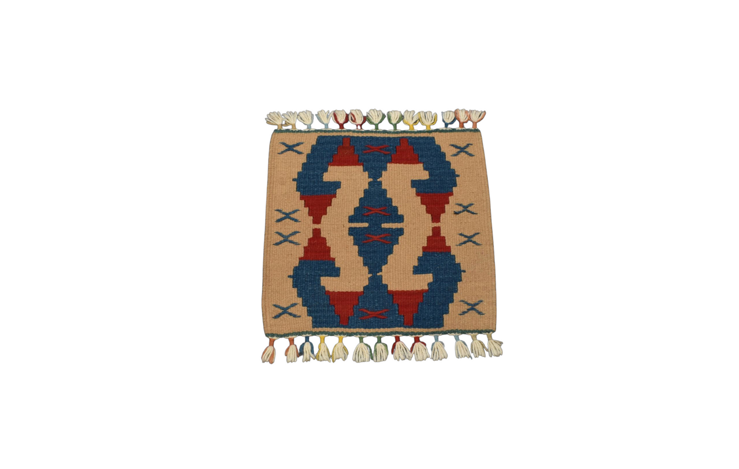 Kilim Antik El Dokuma Kare Köşe Sandalye Minderi Pınarbaşı Kayseri Yün Kilim 0865 - Yeni - Çok Renkli