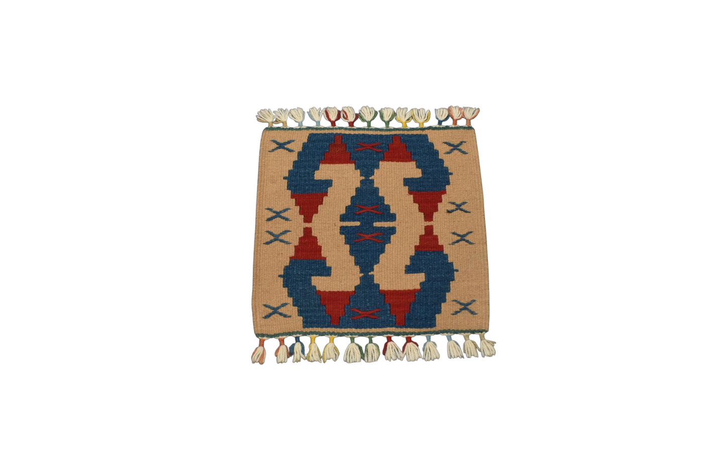 Kilim Antik El Dokuma Kare Köşe Sandalye Minderi Pınarbaşı Kayseri Yün Kilim 0865 - Yeni - Çok Renkli