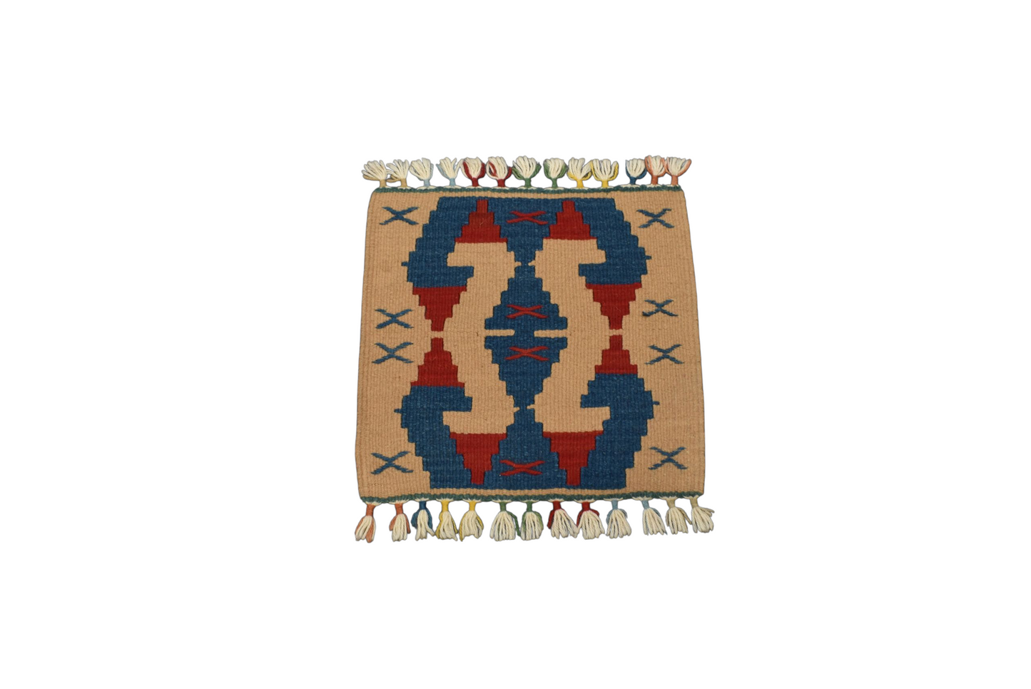 Kilim Antik El Dokuma Kare Köşe Sandalye Minderi Pınarbaşı Kayseri Yün Kilim 0865 - Yeni - Çok Renkli