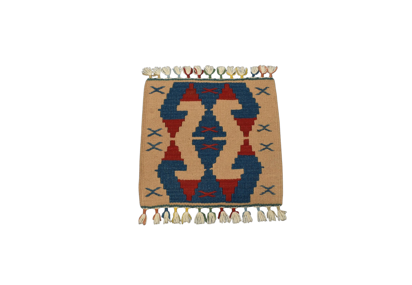 Kilim Antik El Dokuma Kare Köşe Sandalye Minderi Pınarbaşı Kayseri Yün Kilim 0865 - Yeni - Çok Renkli