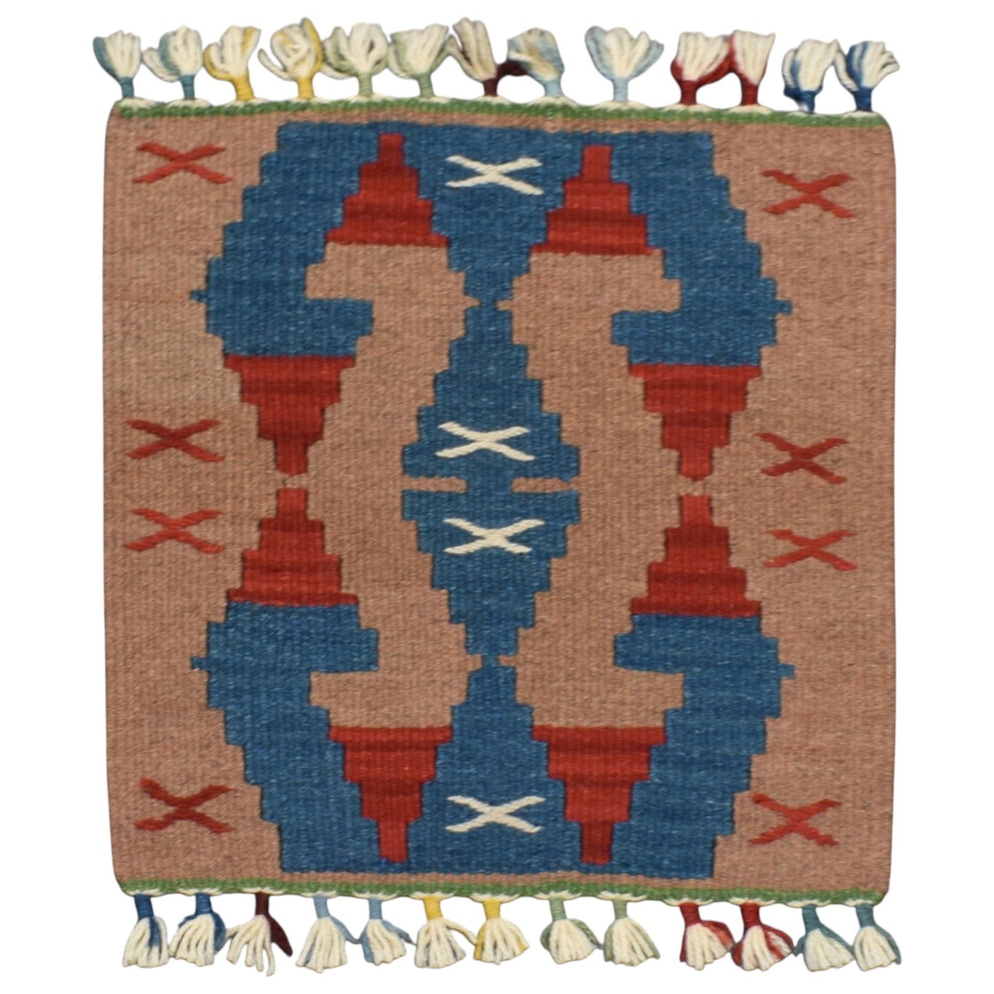 Kilim Antik El Dokuma Kare Köşe Sandalye Minderi Pınarbaşı Kayseri Yün Kilim 0869 - Yeni - Çok Renkli