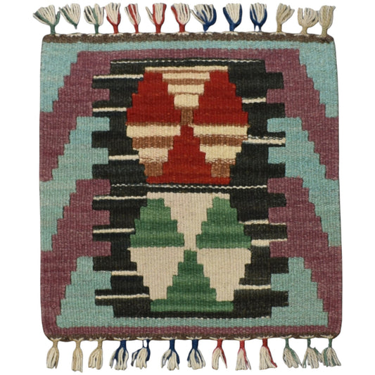 Kilim Antik El Dokuma Kare Köşe Kayseri Yün Kilim Koltuk Sandalye Minderi 0873 - Yeni - Çok Renkli