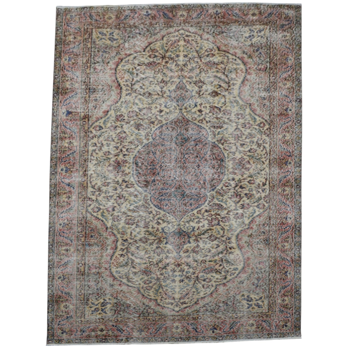 Kilim Antik El Dokuma Dekoratif Göbekli Eskitme Yün Halı 0878 - Vintage - Çok Renkli