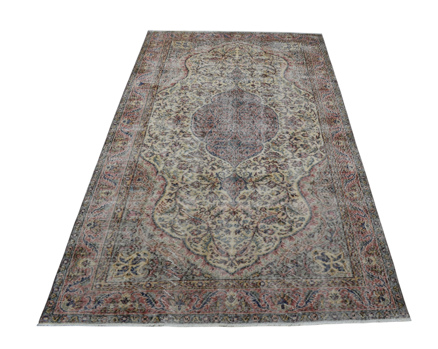 Kilim Antik El Dokuma Dekoratif Göbekli Eskitme Yün Halı 0878 - Vintage - Çok Renkli