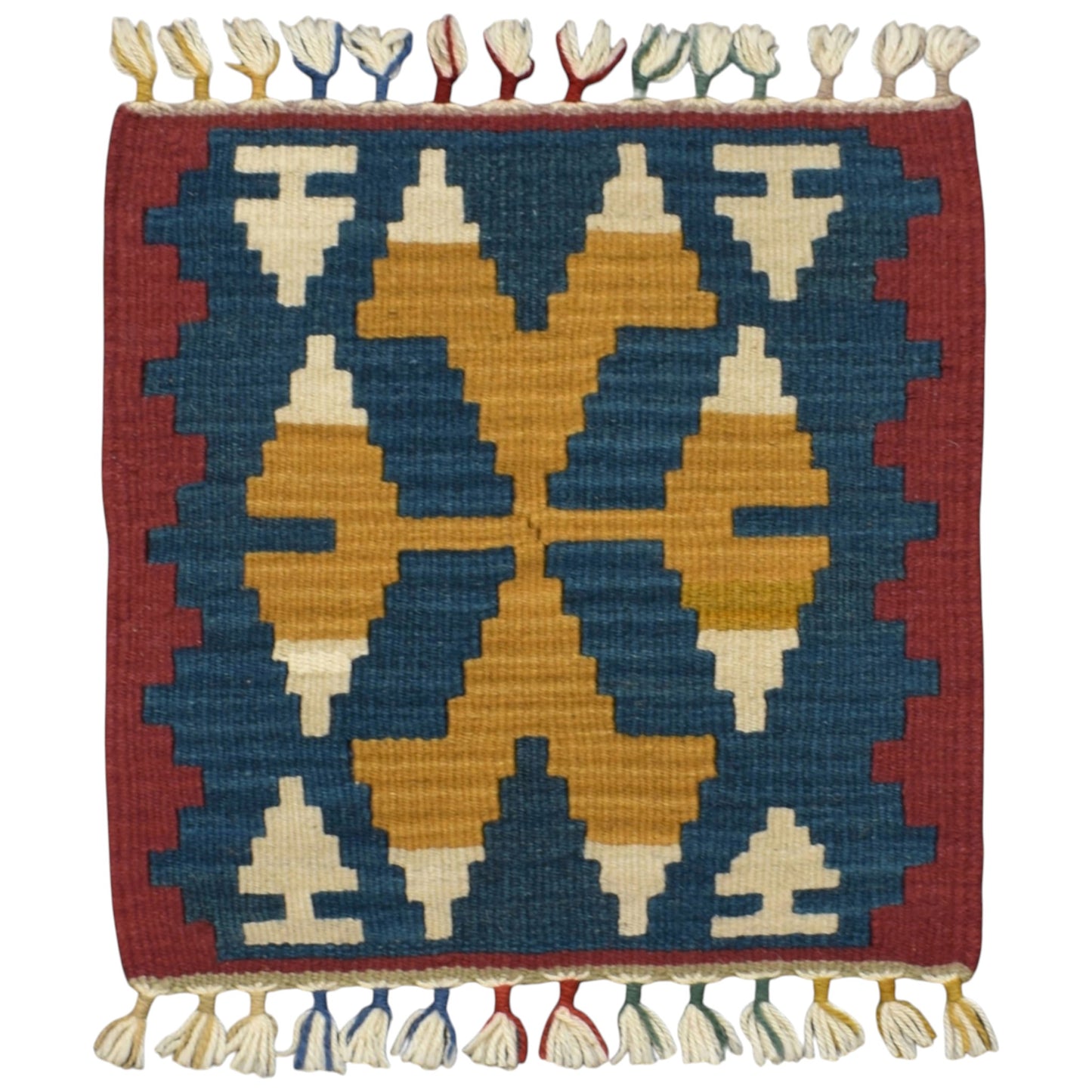 Kilim Antik El Dokuma Kare Köşe Sandalye Minderi Pınarbaşı Kayseri Yün Kilim 0891 - Yeni - Çok Renkli